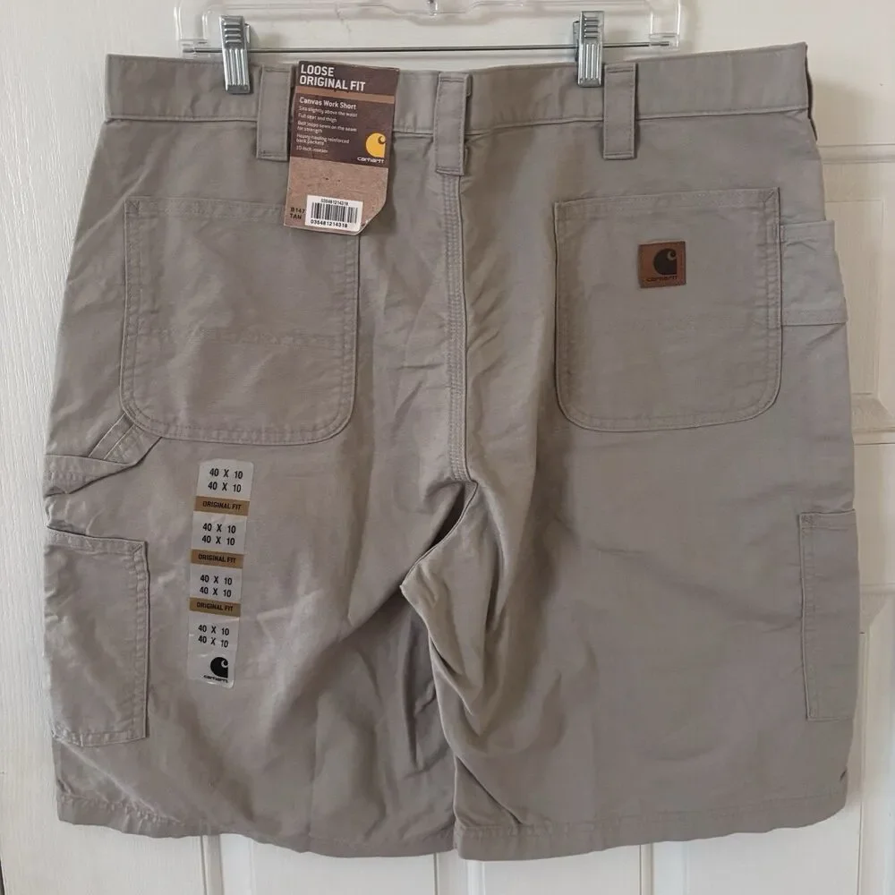 NWT Mens Carhartt Loose Fit Canvas‎ Utility Shorts 40 Khaki Workwear USA Grunge